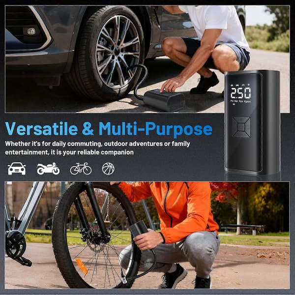 Däckpump luftkompressor, 150 PSI, 6000mAh batteri & 12V bildäckspump med digital tryckmätare, automatisk avstängning