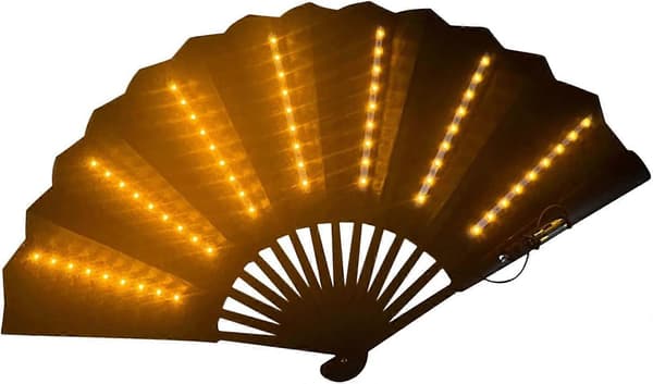 LED-belyst foldbar håndventilator, oplyst stor håndholdt rave-ventilator, rave-tilbehør, batteridrevne lysende foldeventilatorer til fester