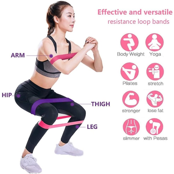 Fitness 5 set , vastusnauhat jaloihin ja peppuun tarkoitettuihin harjoituksiin naisille 5 eri tasoista fitness