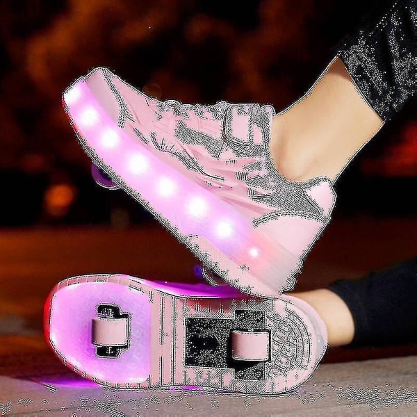 Childrens Sneakers Dubbelhjulsskor Led Light Skor Q7-yky Pink 32