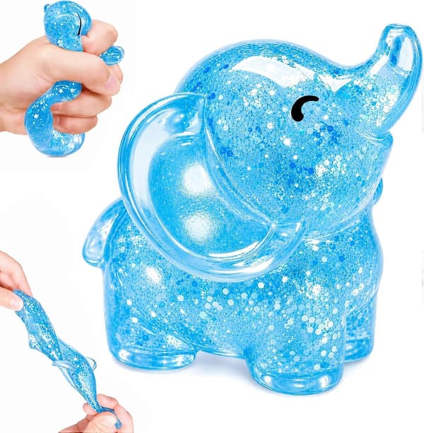 Glitter Squishy Dyr 1 stk Elefant Stressbolde Squishy Legetøj til Voksne Børn, Squishy Elefant Sukkerkugle Sanselegetøj, Klem Squishy Bold Blue