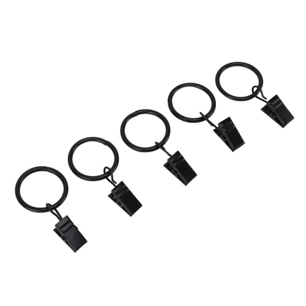 44 stk. sorte gardinringe i stål med clips, nem installation til gardinstang