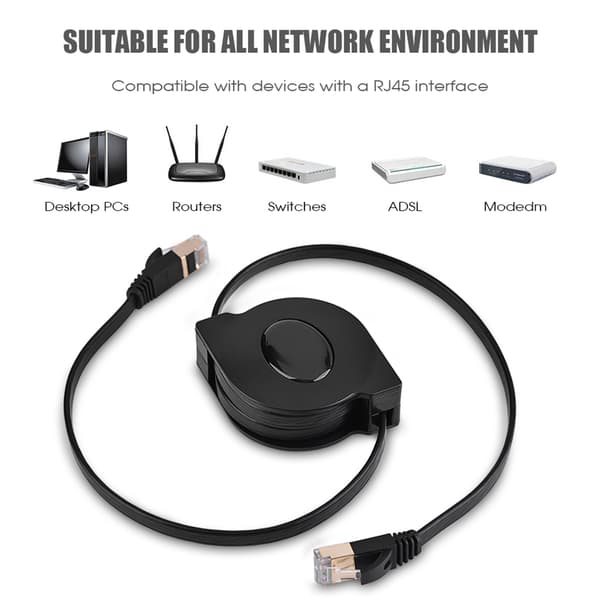 Platt CAT7 RJ45 Patchkabel - Höghastighets Skärmad Ethernetkabel (Infällbar)