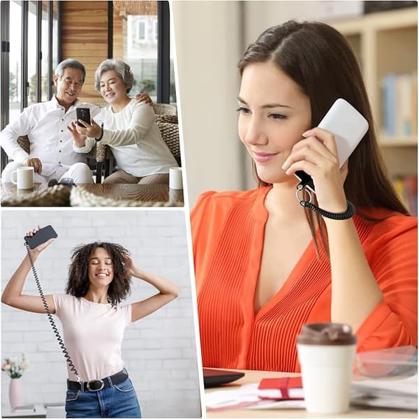 Teleskopisk telefonrem med anti-drop-plaster, 4-pak universal elastiske remme, 4-pak sorte telefonlapper, anti-drop telefonarmbånd