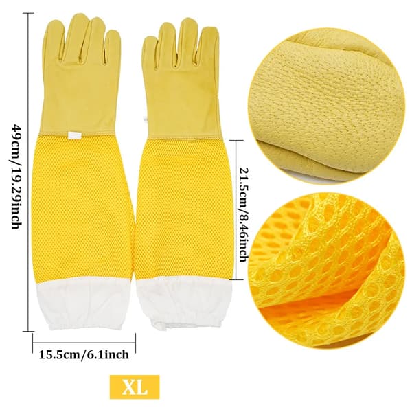 Beekeeper Gloves Protective Sleeves Ventilated Professional Anti Bee for Beekeeping Beekeepers Prevent Beehive Tools XL