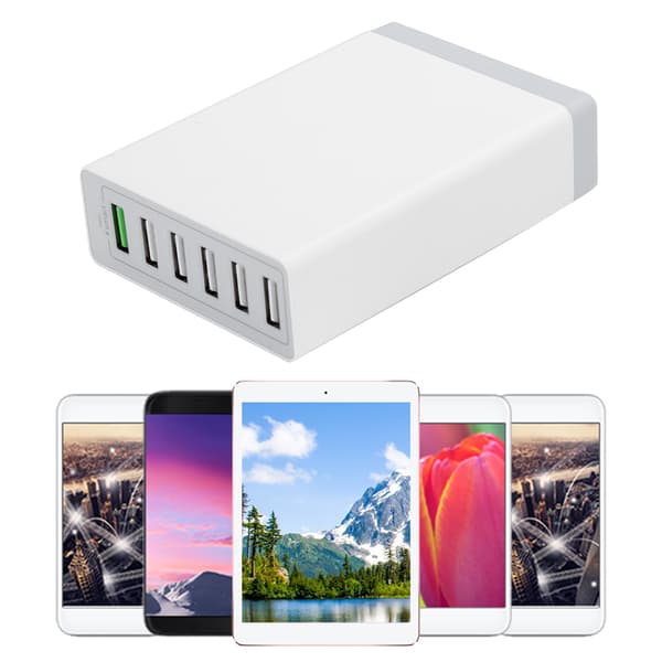 6-porters USB-reiselader Multifunksjonell Hurtiglading 100-240V EU Hvit Effektiv Beskyttelse