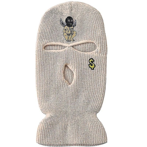 Skidmask 3-håls stickad cover Balaclava mössa (färg: beige)