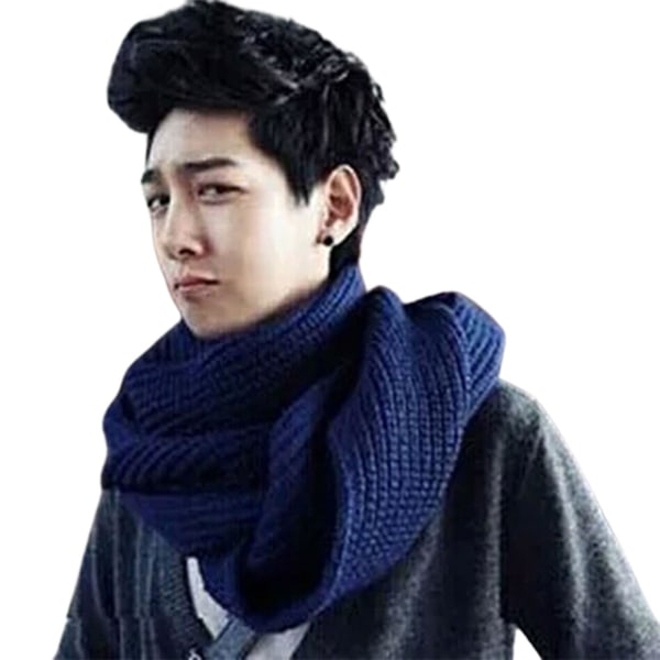 Farfi unisex tørklæde ensfarvet strikket efterår vinter japansk koreansk stil strikketørklæde til dating Navy Blue