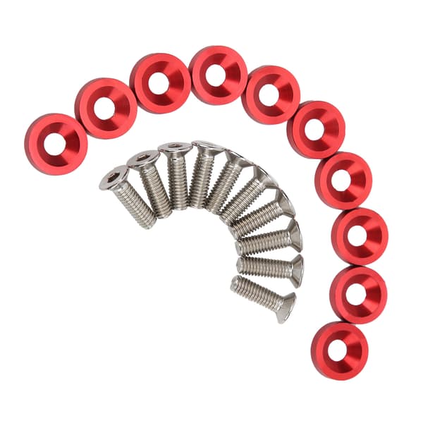10 Set Bilmotorrum Styling Kit M6 Motorhuvsbultar Röda Brickor Modifiering Underhåll