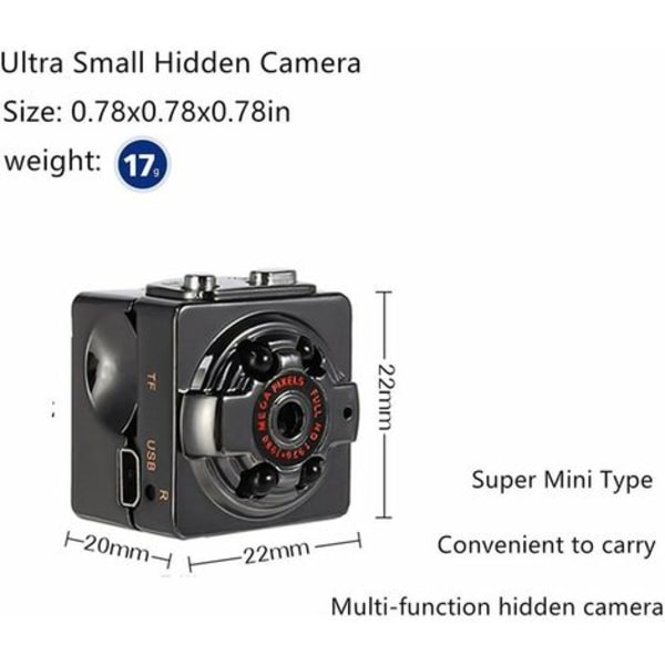 Pieni vakoojakamera 1080P infrapuna-pimeänäköliiketunnistimella (musta) -