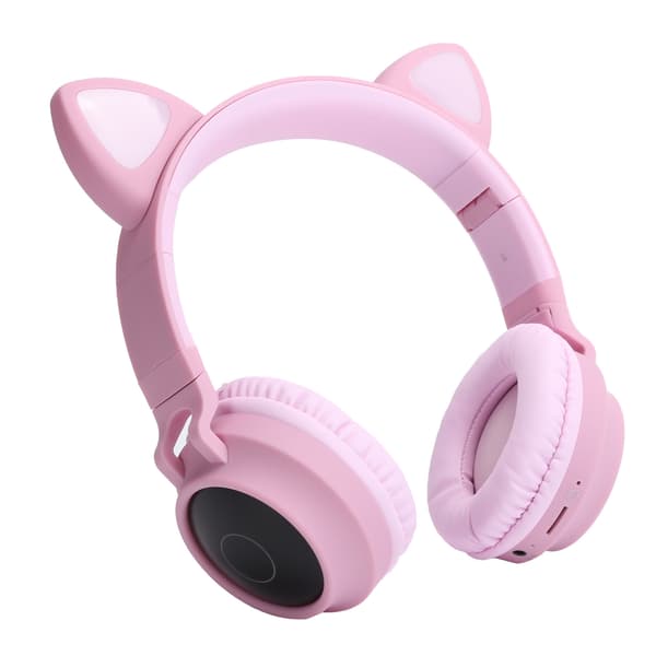 Kattöron Hörlurar 3D LED-ljus Trådlösa Bluetooth 5.0 Vikbara Hörlurar med Mikrofon Rosa