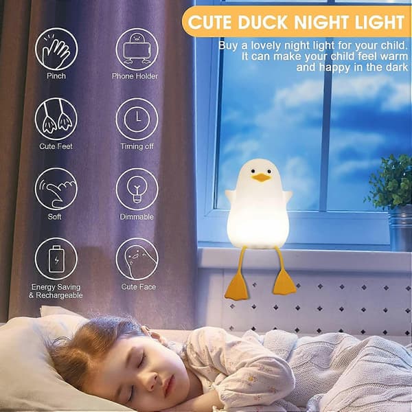 Sød ande-natlampe til børn, natlampe til babyer, LED sengelampe til