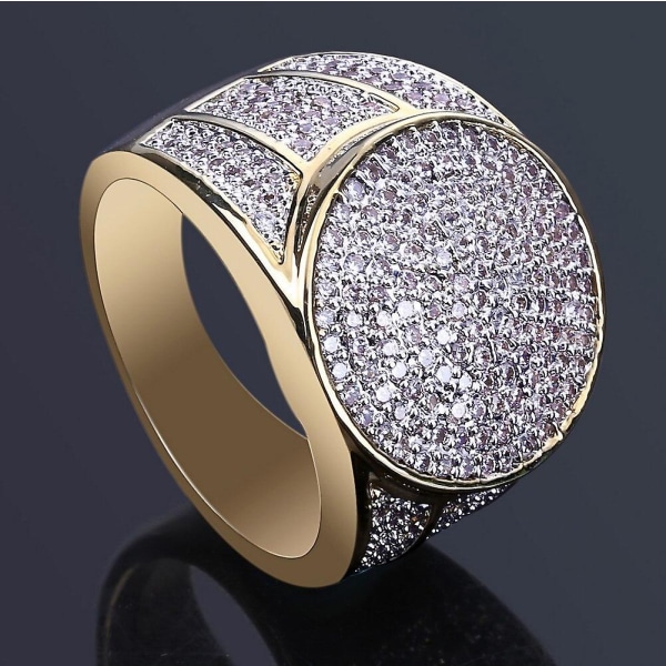 Hip Hop Iced Out Bling Ring för män Guldfärg Micro Pave Cubic Zirkon Ringar Punk Mode Smycken Presenter Storlek 7,8,9,10,11