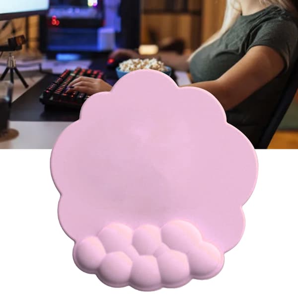 Cloud Musemåtte Memory Foam Håndledsstøtte Ergonomisk Håndfladestøtte Skridsikker til PC Laptop Gaming Pink