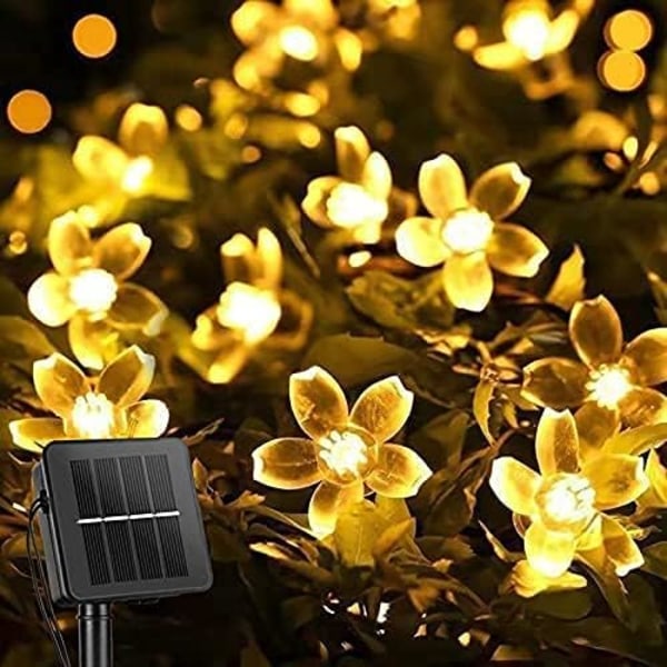 Solar Sakura String Light 8 funktion Vattentät utomhus trädgårdsdekoration, varmvit [7m 50leds],