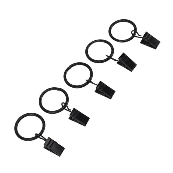 44 stk. sorte gardinringe i stål med clips, nem installation til gardinstang