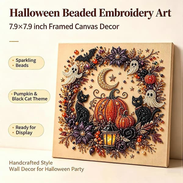 Halloween Spøgelse Perlekunst DIY-sæt, 3D Diamantmaleri-sæt med Ramme (#D) | Afslappende og Stressreducerende Håndværk, Spooky-Sød Efterårs Boligindretning #E