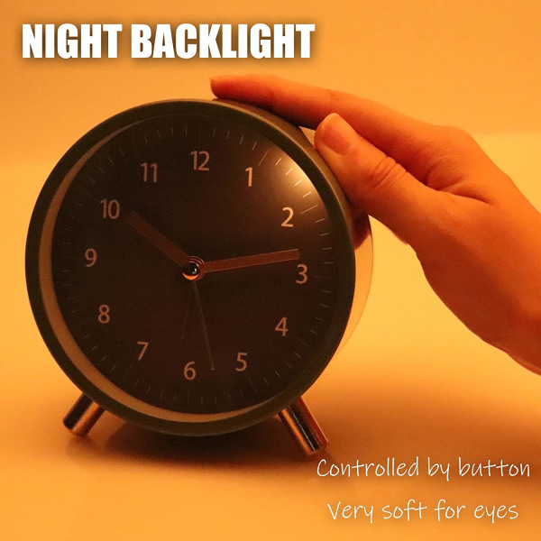 Alarm Clock 4.5 Inch Analog Alarm Clock Bedside Bedroom Battery Operated Round Clock with Backlight, Green