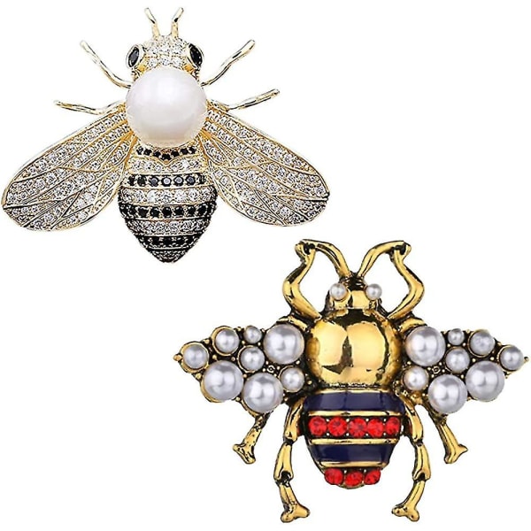 2-pack Rhinestone Pearl Bee Broschnålar Honey Bee Hänge/brosch Mode Kristall Insektsnålar