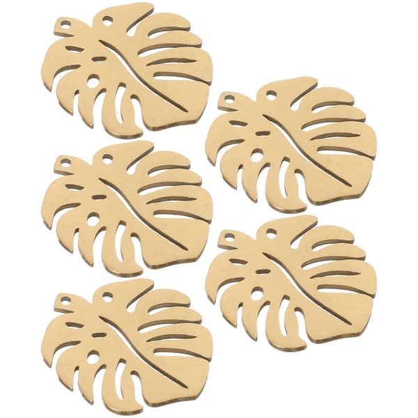 Golden Metal Leaf Pendant Tree Leaf Charm for Decoration 5 Pcs