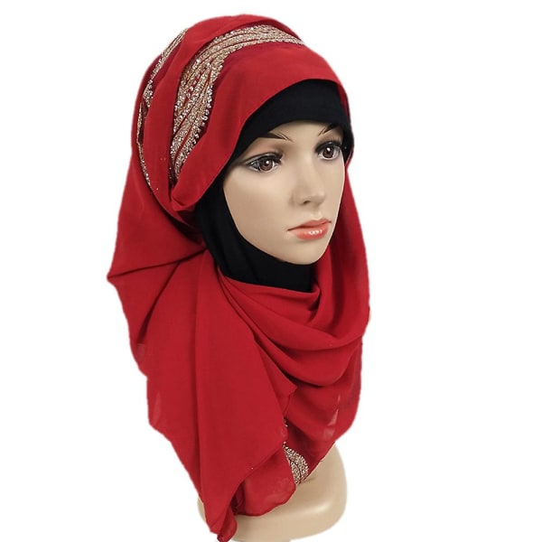 Mode Chiffong Scarf Dam Hijab Lång Scarf Wrap Scarves för Damer Girl Dark Red