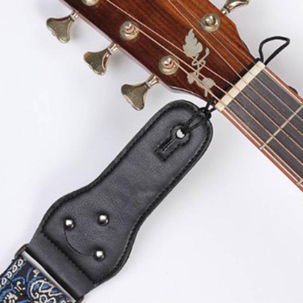Blågrå broderad gitarrremset Folklig akustisk axelrem Lanyard Gitarrplektrum Halkfritt spännekit