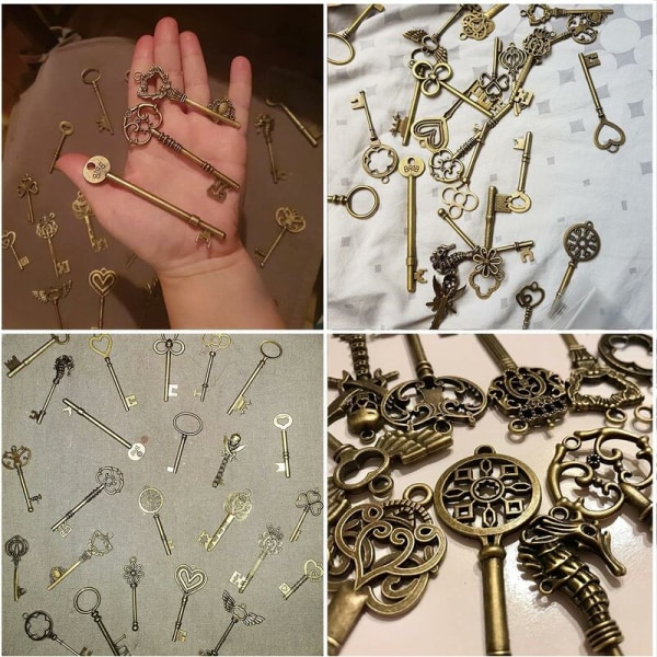 100 st stora antika bronsskelettnycklar Rustik nyckel för bröllopsdekoration, halsbandshängen