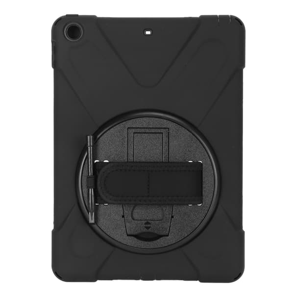 Silikone Hård PC Tablet Case med Roterende Støttefod Justerbar Rem til IOS 9.7in 2017 2018 Sort