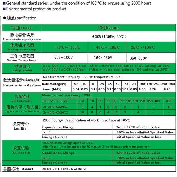 100V 2200uF Aluminium Elektrolytkondensator 105c