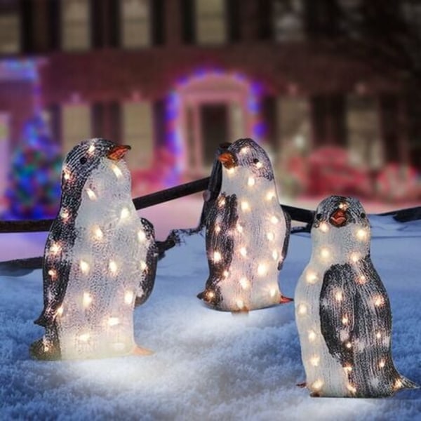 Christmas Penguin Light 3Pcs 20Led Waterproof Warm Yellow Garden Christmas Lights Indoor And Outdoor Decor