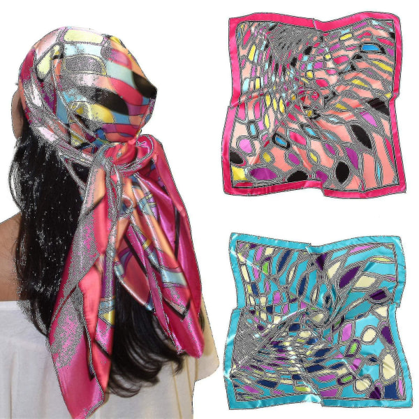 35 Large Satin Square Head Scarf - 2pcs Silk Like Floral Head Scarves Square Satin Hair Scarf Bandanas For Women Fiis