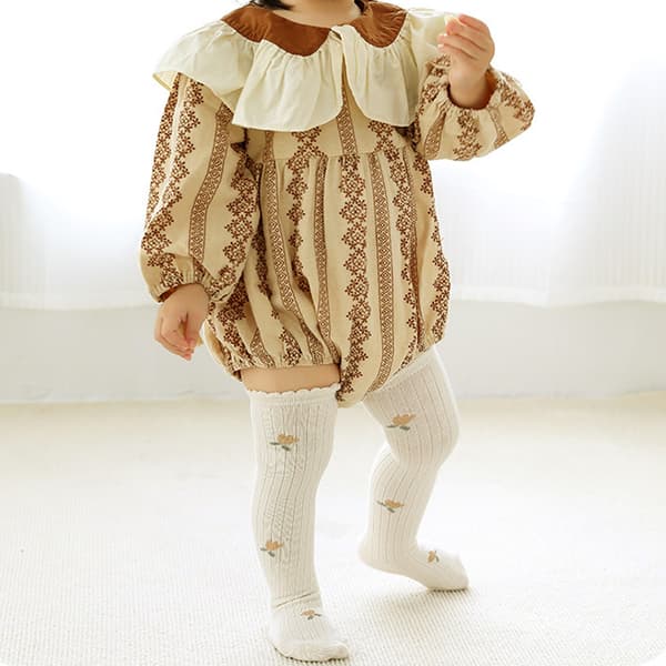 Baby Knæhøje Strømper Beige M 1-3 År Forår Efterår Moderigtige Søde Bomulds Løse Elastiske Komfortable Lange Strømper