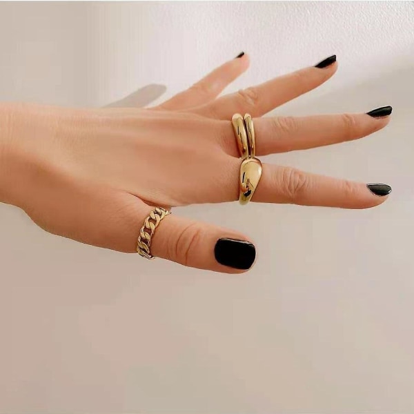 2 stk Punk Hip Hop Chunky Ringe Til Kvinder Trendy Geometrisk Circle Stack Guld Sølv Ring Minimalistisk Fest Bryllupssmykker Silver