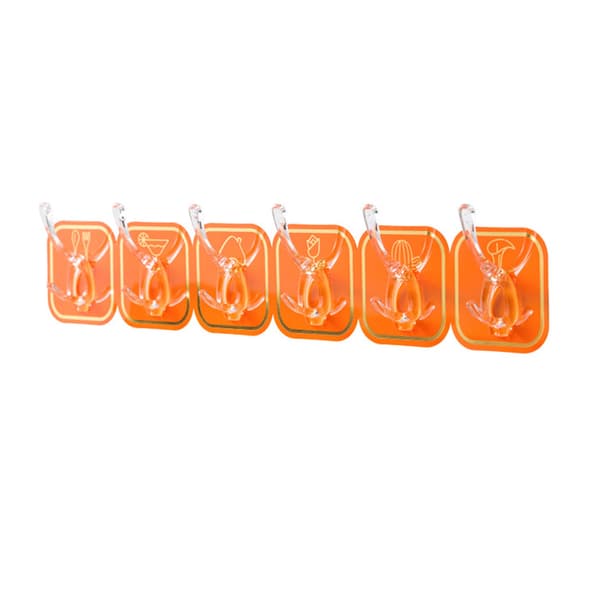 6 STK Akryl Selvklæbende Væg Krog Uden Boring Stærk Bæreevne Køkken Badeværelse Orange