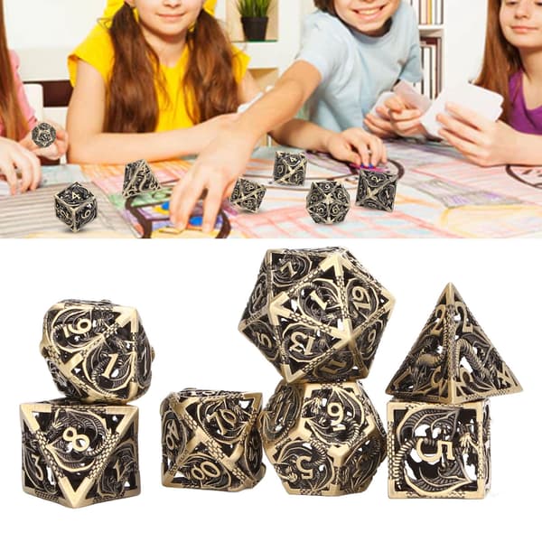 Metall Tärningsset - 7 Ihåliga Mångsidiga Tärningar för Bordsrollspel