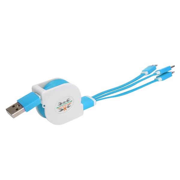 3 i 1 USB Infällbar Laddningskabel för IOS Typ C Mikroport Blå