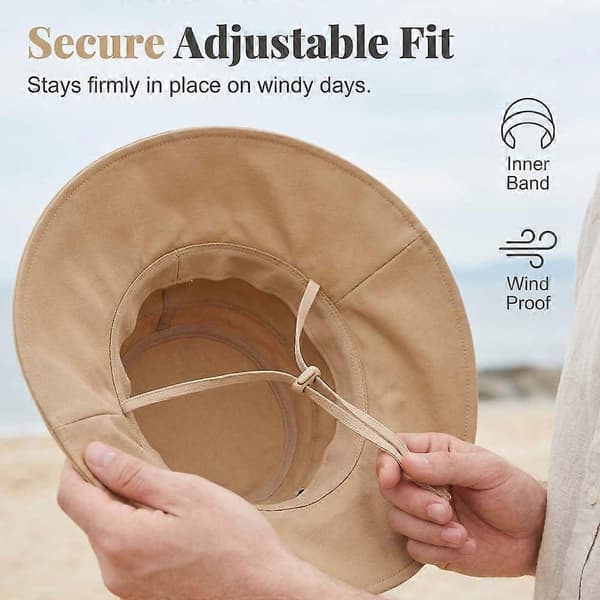 Solhat, Damroset Spandhat, UPF 50+ Bredskygget Sammenfoldelig Solhat til Strandrejser, Let Justerbar Sommerkasket Beige