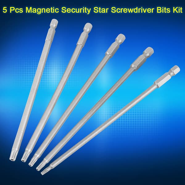 BST 5 st Magnetiska Säkerhets Torx Skruvmejsel Bits Set, 1/4\" Hex Skaft, T10-T30