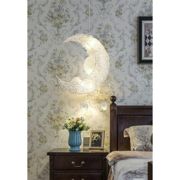 Creative Moon And Stars Fairy LED Pendant Lamp Chandelier Ceiling Light Kids Children Bedroom Decoration (Warm White Lig