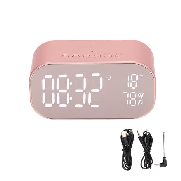 Bluetooth Väckarklocka Radio FM Digital Högtalare Multifunktion Roséguld för Hem Sovrum