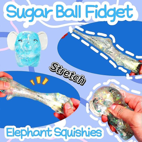 Glitter Squishy Dyr 1 stk Elefant Stressbolde Squishy Legetøj til Voksne Børn, Squishy Elefant Sukkerkugle Sanselegetøj, Klem Squishy Bold Blue