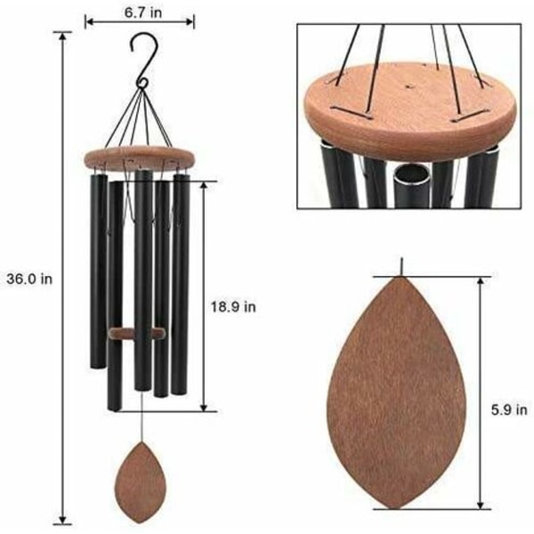 Wind Chime - 6 ihåliga aluminiumrör, 28" Wind Chime Garden Kopparven, svart