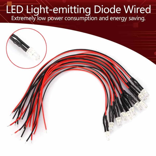 10 stk. 12V 5mm Multicolor LED Diode Lys Kabel 20cm 0.06W Gul