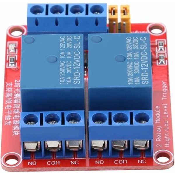 2 STK 12V 2-kanals relæmodul med optokobler isolering højt og lavt niveau trigger