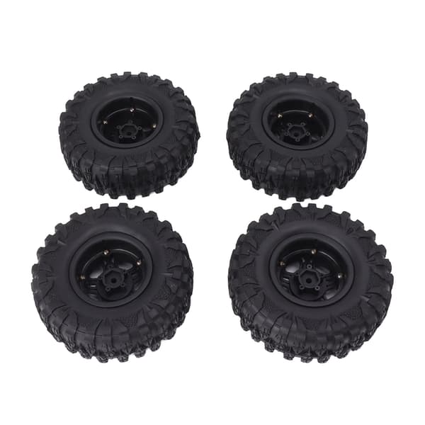 4 stk. 2,2 tommer sorte gummi RC-bildæk med plastikfælg 12 mm sekskant slidstærk nem installation
