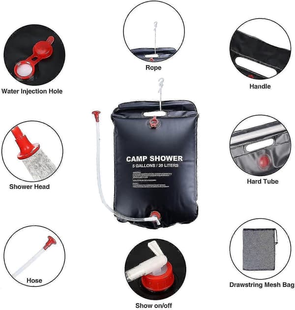 Campingbruser Solar, 20l Solar Brusepose Bærbar Campingbruser Solarbruser Med Brusehoved Camping Brusepose-God