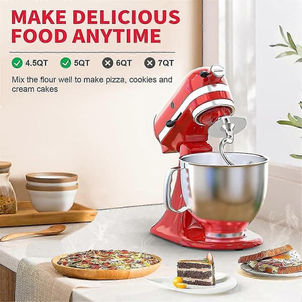 Dejkrog i rustfrit stål til KitchenAid røremaskine, passer til 4,5-5 QT røreskål til vippehoved silver
