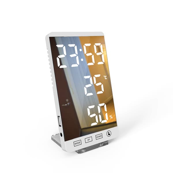 LED Spegelklocka Elektronisk Vädermätare Termometer Hygrometer Hushåll