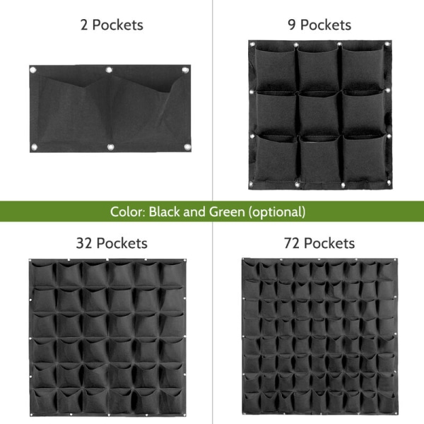 Sort Pack 2 Pocket Plant Grow Bag Lodret Vægmonteret Balkon Greening，til indendørs og udendørs møbler beskyttelse