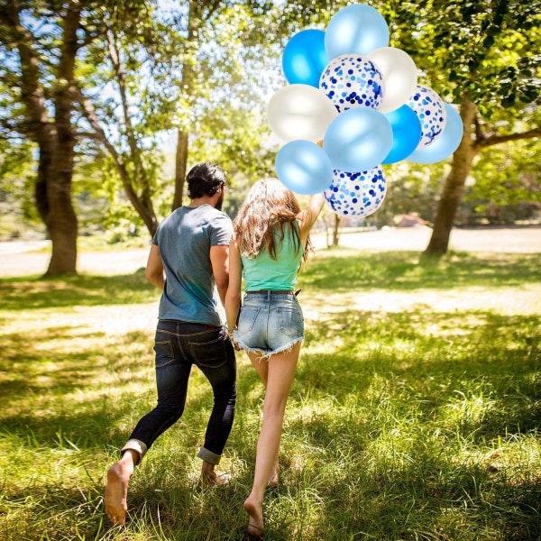 60 hvide blå balloner balloner med blå konfetti balloner, 12 tommer helium balloner til bryllup fødselsdag pige dåbsdekoration (lilla hvid)